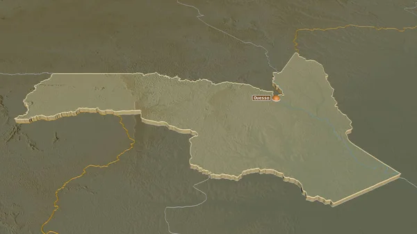 Zoom Sangha Região República Congo Extrudido Perspectiva Óbvia Mapa Topográfico — Fotografia de Stock