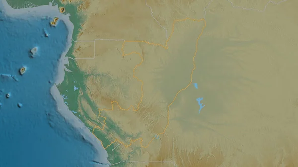 Zarysowany Kształt Obszaru Republiki Konga Mapa Pomocy Topograficznej Wodami Powierzchniowymi — Zdjęcie stockowe