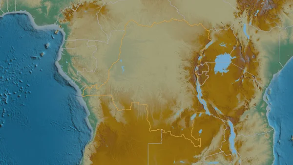 Esbozó Forma República Democrática Del Congo Mapa Topográfico Relieve Con —  Fotos de Stock