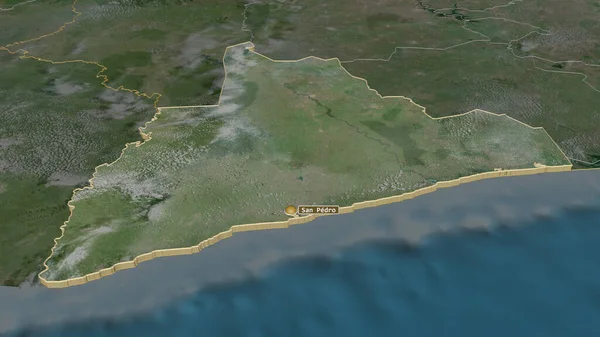 Inzoomen Bas Sassandra District Van Ivoorkust Geëxtrudeerd Obliek Perspectief Satellietbeelden — Stockfoto