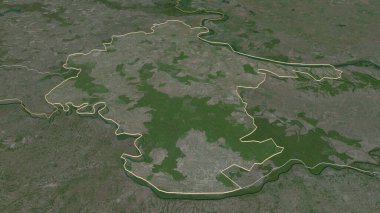 Hırvatistan 'ın Vukovarsko-Srijemska ilçesine (ilçe) yakınlaştırın. Belirsiz bir bakış açısı. Uydu görüntüleri. 3B görüntüleme