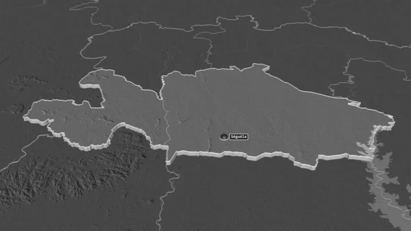 Zoom Woroba Distretto Della Costa Avorio Estruso Prospettiva Obliqua Mappa — Foto Stock