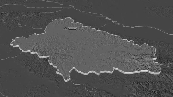 Ampliar Bjelovarska Bilogorska Condado Croacia Extruido Perspectiva Oblicua Mapa Elevación — Foto de Stock