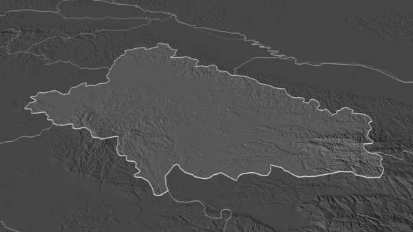 Zoom Auf Bjelovarska Bilogorska Grafschaft Kroatien Umrissen Schräge Perspektive Karte — Stockfoto
