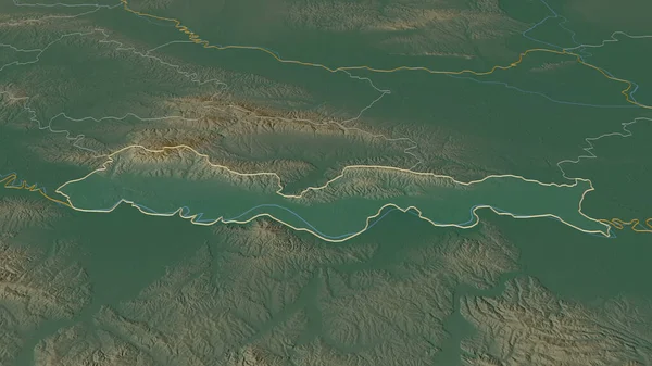 Brodsko Posavska クロアチアの郡 のズームアウト概要 嘘の見方だ 地表水と地形救援マップ 3Dレンダリング — ストック写真