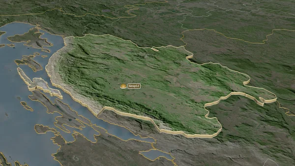 Licko Senjska クロアチアの郡 のズームアウト 嘘の見方だ 衛星画像 3Dレンダリング — ストック写真