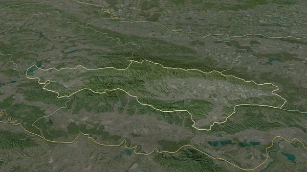 概述了波热斯科 斯拉夫斯卡 克罗地亚县 的情况 斜的角度 卫星图像 3D渲染 — 图库照片