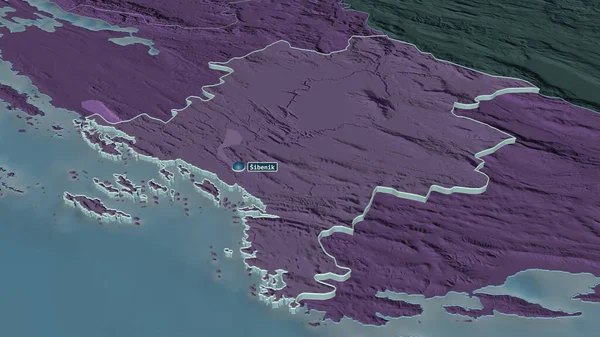 Zoom Sibensko Kninska Município Croácia Extrudido Perspectiva Óbvia Mapa Colorido — Fotografia de Stock