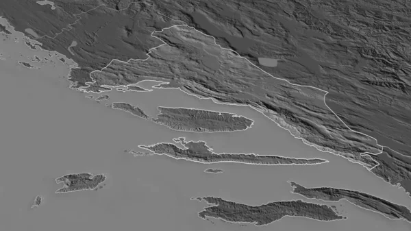 Splitsko Dalmatinska クロアチアの郡 のズームアウト 嘘の見方だ 地表水と二階の標高マップ 3Dレンダリング — ストック写真