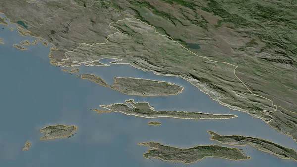 Zoom Auf Splitsko Dalmatinska Gespanschaft Kroatien Umrissen Schräge Perspektive Satellitenbilder — Stockfoto