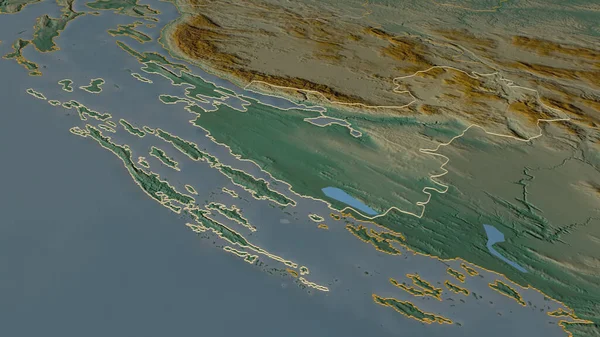 Збільшився Задарській Хорватське Графство Неймовірна Перспектива Карта Рельєфу Поверхневими Водами — стокове фото