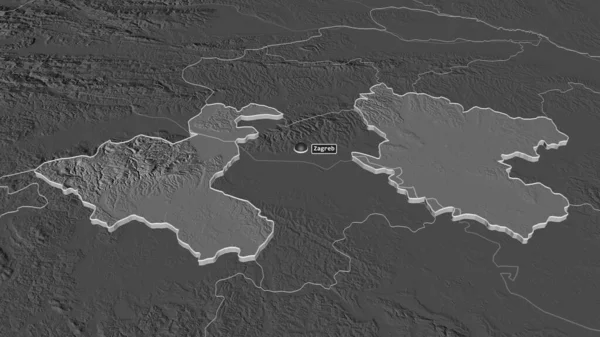 Ampliar Zagrebacka Condado Croacia Extruido Perspectiva Oblicua Mapa Elevación Bilevel — Foto de Stock