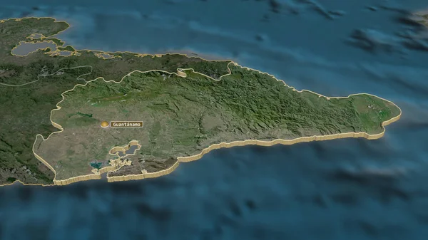 Inzoomen Guantanamo Provincie Cuba Geëxtrudeerd Obliek Perspectief Satellietbeelden Weergave — Stockfoto