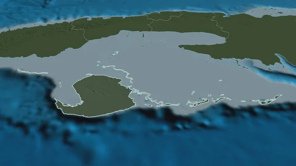 Ampliar Isla Juventud Provincia Cuba Delineada Perspectiva Oblicua Mapa Coloreado — Foto de Stock