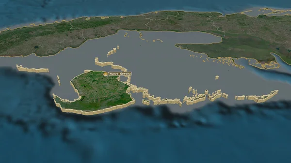 Ampliar Isla Juventud Provincia Cuba Extruida Perspectiva Oblicua Imágenes Satélite — Foto de Stock