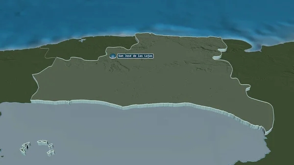 Ampliar Mayabeque Provincia Cuba Extruido Perspectiva Oblicua Mapa Coloreado Tocado — Foto de Stock