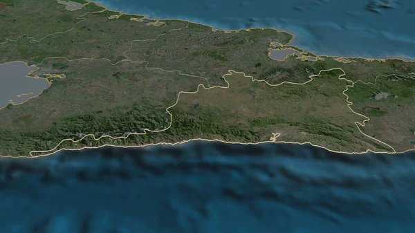 Zoom Auf Santiago Cuba Provinz Kuba Umrissen Schräge Perspektive Satellitenbilder — Stockfoto