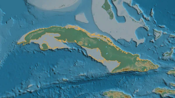 Forma Delineada Del Área Cuba Mapa Topográfico Relieve Con Aguas —  Fotos de Stock