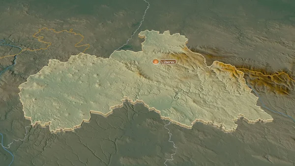 Ampliar Liberecky Región República Checa Extruido Perspectiva Oblicua Mapa Topográfico — Foto de Stock