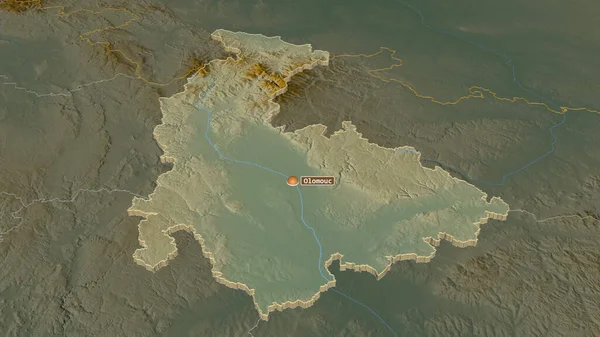 Ampliar Olomoucky Región República Checa Extruido Perspectiva Oblicua Mapa Topográfico — Foto de Stock