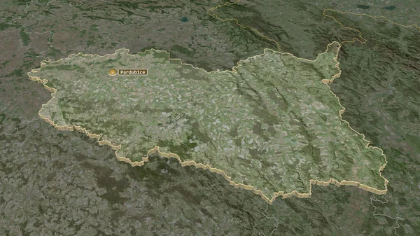 放大对Pardubicky 捷克共和国地区 斜的角度 卫星图像 3D渲染 — 图库照片