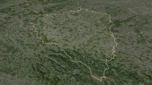 Zoom Auf Plzensky Region Tschechien Umrissen Schräge Perspektive Satellitenbilder Rendering — Stockfoto