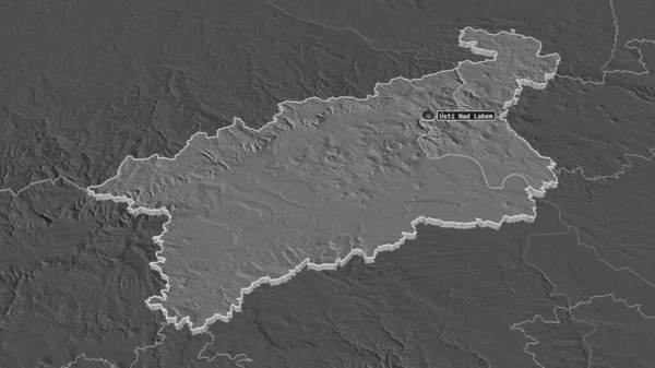 Zoom Ustecky Región República Checa Extruido Perspectiva Oblicua Mapa Elevación — Foto de Stock
