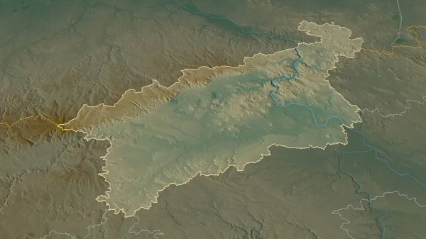 Zoom Ustecky Region Czech Republic Outlined Oblique Perspective Topographic Relief — Stock Photo, Image