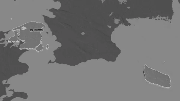 Zoom Hovedstaden Region Denmark Extruded Oblique Perspective Bilevel Elevation Map — Stock Photo, Image