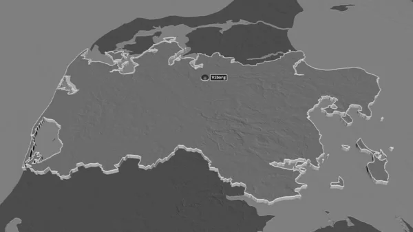 Ampliar Midtjylland Región Dinamarca Extruido Perspectiva Oblicua Mapa Elevación Bilevel — Foto de Stock