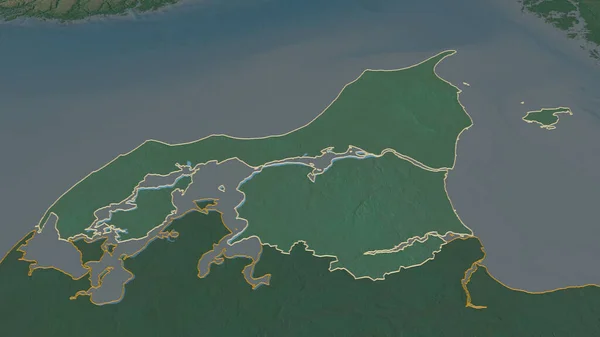 Powiększ Nordjylland Region Danii Perspektywa Ukośna Mapa Pomocy Topograficznej Wodami — Zdjęcie stockowe