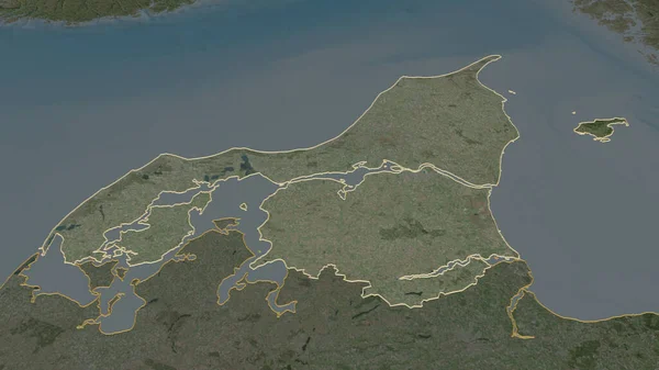 Közelíts Nordjyllandre Dánia Régiója Kötelező Perspektíva Műholdas Képek Renderelés — Stock Fotó