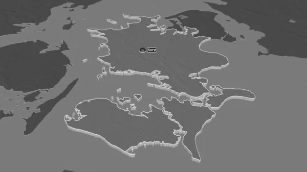 Zoom Sjlland Regione Della Danimarca Estruso Prospettiva Obliqua Mappa Elevazione — Foto Stock