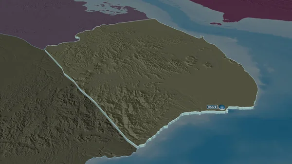 Obock ジブチの地域 で拡大してください 嘘の見方だ 水面と行政区画の色と衝突した地図 3Dレンダリング — ストック写真