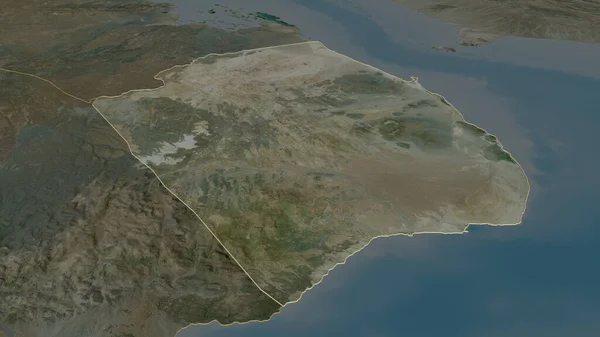 Zoom Obock Region Djibouti Outlined Oblique Perspective Satellite Imagery Rendering — Stock Photo, Image