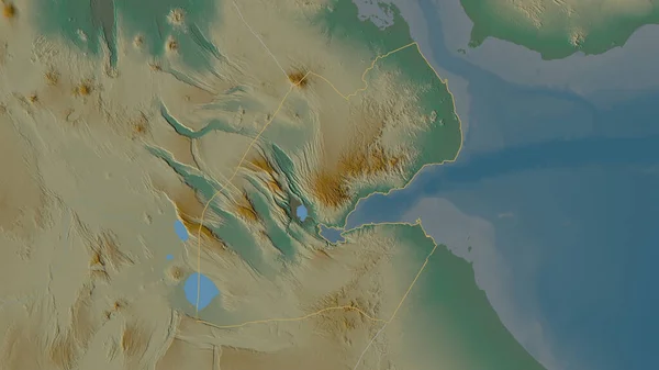 Cibuti Bölgesinin Ana Hatları Yüzey Suları Olan Topografik Yardım Haritası — Stok fotoğraf