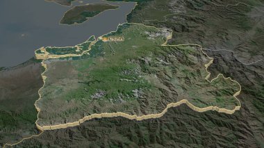 El Oro 'ya (Ekvador ili) yakınlaştır. Belirsiz bir bakış açısı. Uydu görüntüleri. 3B görüntüleme