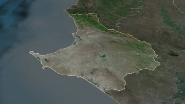 Santa Elena 'ya (Ekvador ili) yakınlaştır. Belirsiz bir bakış açısı. Uydu görüntüleri. 3B görüntüleme