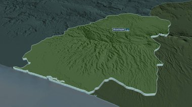 El Salvador Bölümü 'nden Ahuachapan' a zum yap. Belirsiz bir bakış açısı. Yüzey sularıyla birlikte idari bölümün renkli ve çarpık haritası. 3B görüntüleme