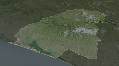 Ahuachapan 'a (El Salvador Departmanı) yakınlaş. Belirsiz bir bakış açısı. Uydu görüntüleri. 3B görüntüleme