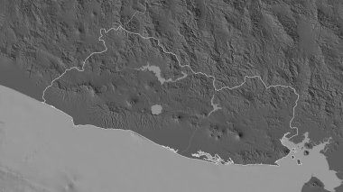 El Salvador bölgesinin ana hatları. Yüzey sularıyla çift seviyeli yükseklik haritası. 3B görüntüleme