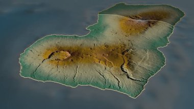 Bioko Sur 'a (Ekvator Ginesi ili) yakınlaştır. Belirsiz bir bakış açısı. Yüzey suları olan topografik yardım haritası. 3B görüntüleme