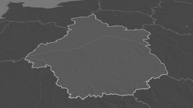 Merkez-Val de Loire 'a (Fransa bölgesi) yakınlaştırın. Belirsiz bir bakış açısı. Yüzey sularıyla çift seviyeli yükseklik haritası. 3B görüntüleme
