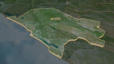 Nyanga 'ya (Gabon ili) yakınlaştır. Belirsiz bir bakış açısı. Uydu görüntüleri. 3B görüntüleme