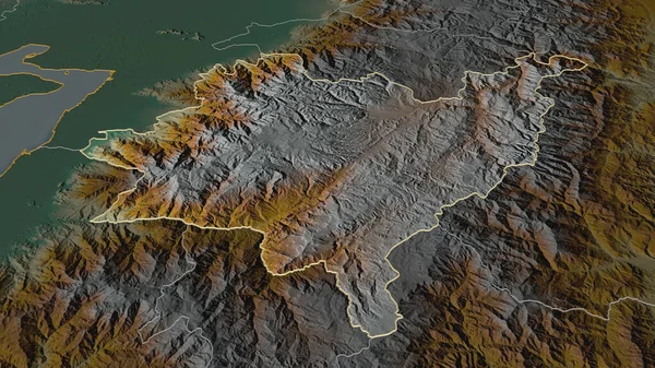 Zoom Azuay Province Ecuador Outlined Oblique Perspective Topographic Relief Map — Stock Photo, Image