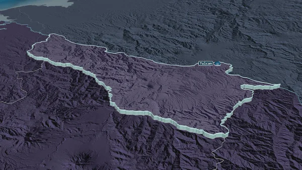 Ampliar Carchi Provincia Ecuador Extruido Perspectiva Oblicua Mapa Coloreado Tocado — Foto de Stock