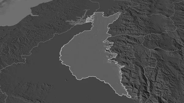 ロサンゼルス エクアドル州 のズームアウト概要 嘘の見方だ 地表水と二階の標高マップ 3Dレンダリング — ストック写真