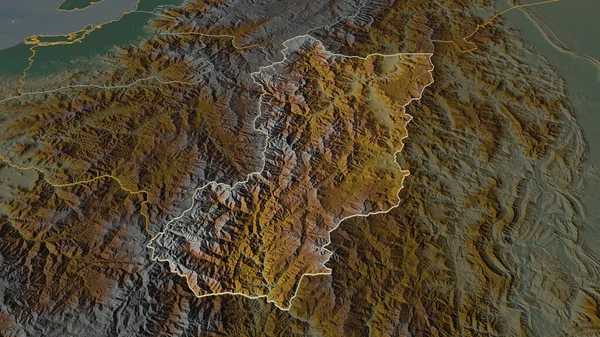 サモラ チンチプ エクアドル州 にズームアウト概要 嘘の見方だ 地表水と地形救援マップ 3Dレンダリング — ストック写真
