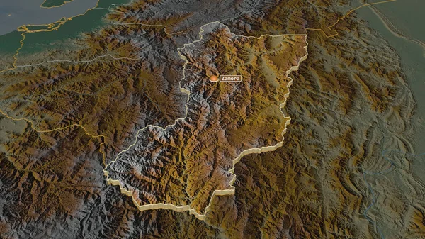 Zoom Zamora Chincipe Provincia Dell Ecuador Estruso Prospettiva Obliqua Mappa — Foto Stock
