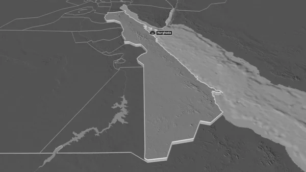 Zoom Auf Bahr Ahmar Gouvernement Von Ägypten Schräge Perspektive Karte — Stockfoto